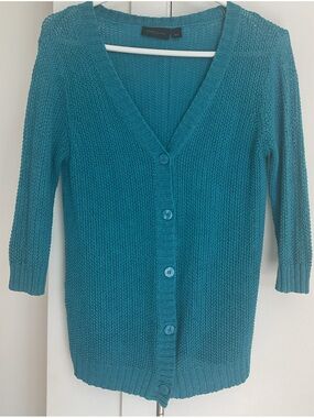 **Kenneth Cole Select  Teal Linen blend 3/4 Knit Cardigan